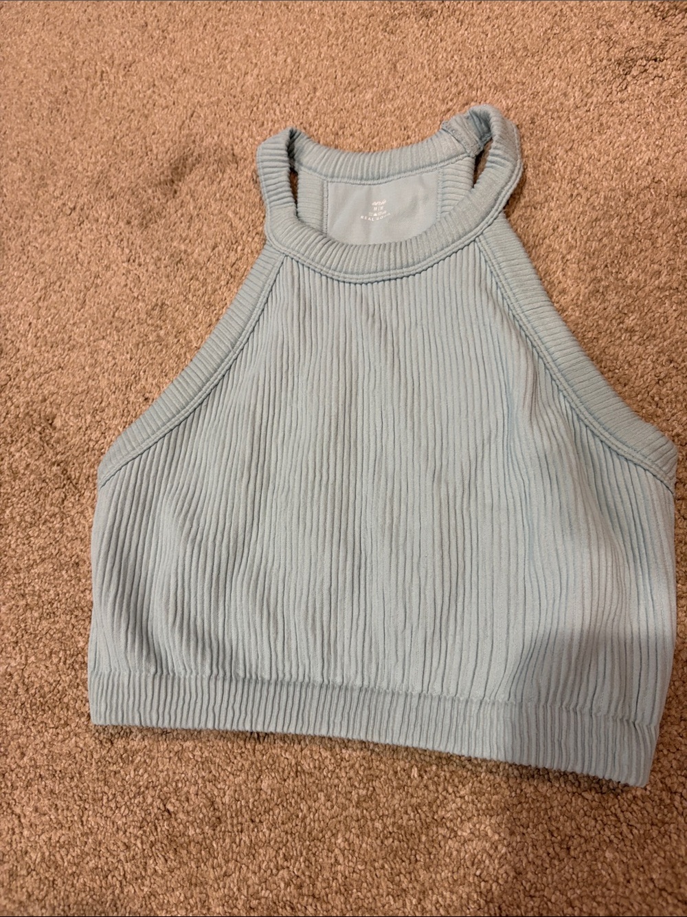 aerie Light Blue Ribbed Halter Crop Top